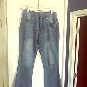 Boodbod stretch hip hugger boot cut jeans.